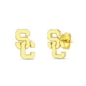 USC Trojans Gold Plated SC Interlock Small Post Earrings